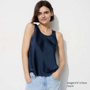 Uniqlo Satin (Sleeveless) Women Blouse Navy US | VGMW-20391