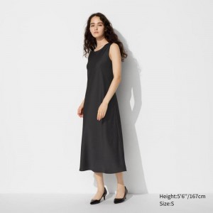 Uniqlo Satin (Sleeveless) Women Dress Black US | CYXH-01687