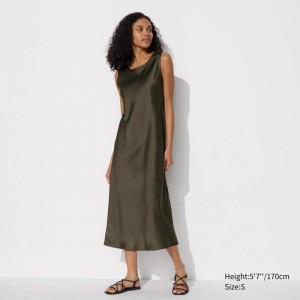 Uniqlo Satin (Sleeveless) Women Dress Dark Green US | LZWV-26570