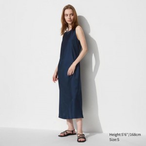 Uniqlo Satin (Sleeveless) Women Dress Navy US | ZHQN-41270