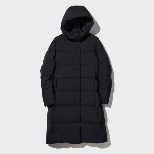 Uniqlo Seamless Down Long Women Coats Black US | RIUP-37826