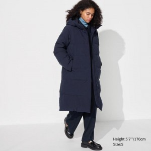 Uniqlo Seamless Down Long Women Coats Navy US | NIUL-21385