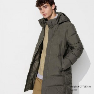 Uniqlo Seamless Down Men Coat Olive US | WOMN-79168