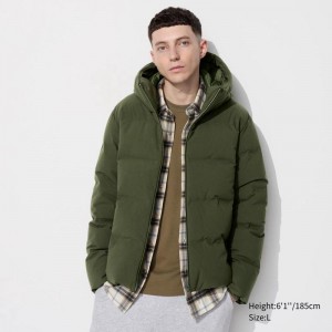 Uniqlo Seamless Down Men Parka Olive US | SGLX-43521