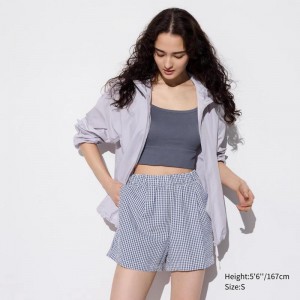 Uniqlo Seersucker Easy (Gingham) Women Shorts Blue US | DEWL-83429