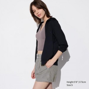 Uniqlo Seersucker Easy (Gingham) Women Shorts Black US | JETZ-29604