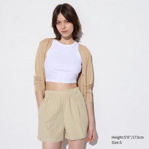 Uniqlo Seersucker Easy (Gingham) Women Shorts Beige US | XBOY-96574