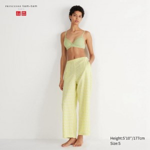 Uniqlo Seersucker Easy (Gingham) Women Trousers Green US | XVJH-87542