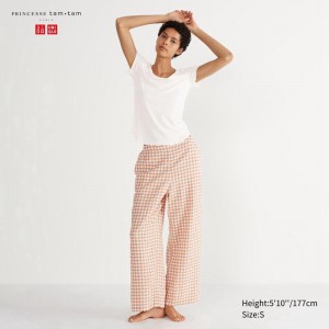 Uniqlo Seersucker Easy (Gingham) Women Trousers Orange US | OZBT-81036