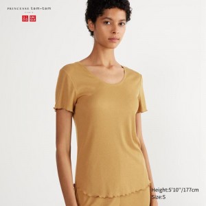 Uniqlo Sheer Lounge Women T-Shirt Brown US | KZIM-91857