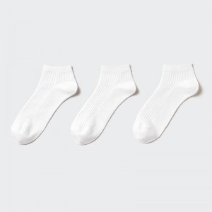 Uniqlo Short (Ribbed, 3 Pairs) Women Socks Tights White US | XMBI-21837