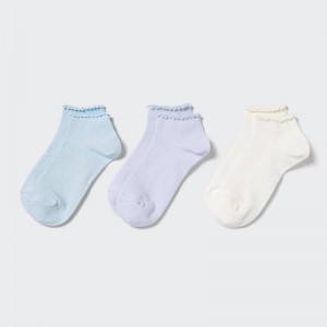 Uniqlo Short (Ribbed, Mellow Stitch, 3 Pairs) Kids' Socks Light Blue US | KXWJ-23517