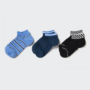 Uniqlo Short (Stripe, 3 Pairs) Kids' Socks Blue US | LBVH-20487