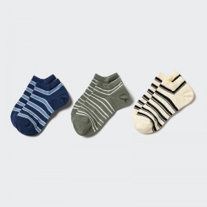 Uniqlo Short (Stripe, 3 Pairs) Kids' Socks Blue US | BKDP-75693