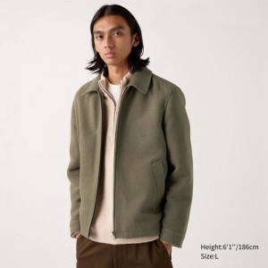 Uniqlo Single Collar Short Blouson Men Jackets Khaki US | YMGA-41598