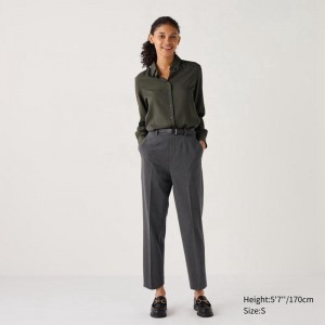 Uniqlo Smart Ankle (Check) Women Trousers Dark Grey US | GPKB-12459