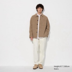 Uniqlo Smart Ankle (Cotton, Long) Men Trousers Off White US | YFEJ-01968