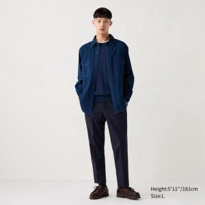 Uniqlo Smart Ankle Men Trousers Navy US | WAZL-72905