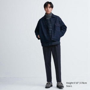 Uniqlo Smart Cotton-Like Ankle Length Men Trousers Navy US | TDYR-14039