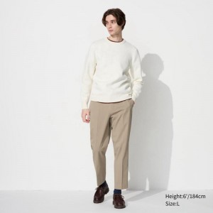 Uniqlo Smart Cotton Ankle Length Men Trousers Beige US | JXBH-71802