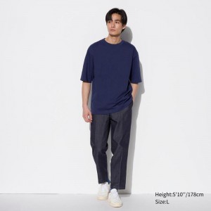 Uniqlo Smart Denim-Like Ankle Length Men Trousers Navy US | VOSM-25176