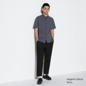 Uniqlo Smart Wool-Like Ankle Length Men Trousers Black US | GABZ-16389