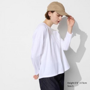 Uniqlo Smooth Cotton Oversized (Long Sleeve) Women T-Shirts White US | JABX-16037