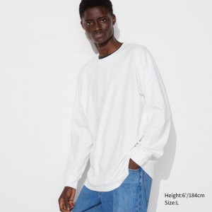 Uniqlo Soft Brushed Crew Neck (Long Sleeve) Men T-Shirt White US | FWOS-06125