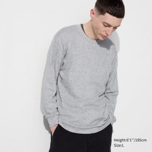 Uniqlo Soft Brushed Crew Neck (Long Sleeve) Men T-Shirt Grey US | QNFL-13620