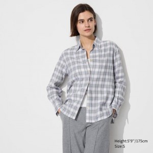 Uniqlo Soft Flannel Skipper (Check) Women Shirts Light Grey US | TVWM-76904