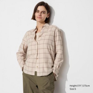 Uniqlo Soft Flannel Skipper (Check) Women Shirts Beige US | PFYA-05679