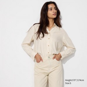 Uniqlo Soft Flannel Skipper Women Shirts Off White US | DPME-20487