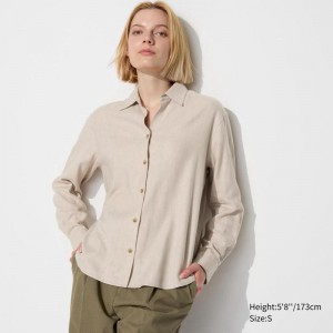 Uniqlo Soft Flannel Skipper Women Shirts Beige US | LOMU-43580