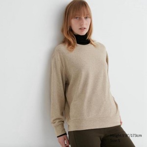 Uniqlo Soft Fleece Crew Neck Long Sleeved Women T-Shirts Beige US | HMRP-39674