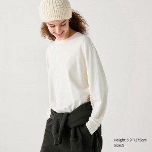 Uniqlo Soft Knit Fleece Crew Neck (Long Sleeve) Women T-Shirts Off White US | WAUO-03582