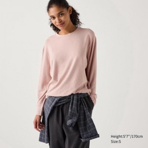 Uniqlo Soft Knit Fleece Crew Neck (Long Sleeve) Women T-Shirts Pink US | XJOC-42960