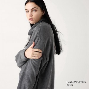 Uniqlo Soft Knit Fleece Ribbed High Neck (Long Sleeve) Women T-Shirts Grey US | VGYI-54203