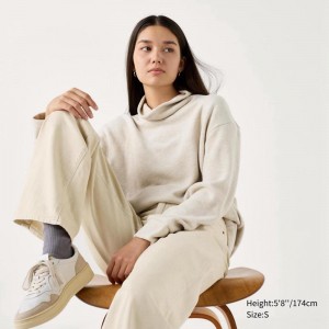 Uniqlo Soft Knit Fleece Ribbed High Neck (Long Sleeve) Women T-Shirts Natural US | HFMA-03925