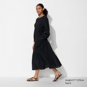 Uniqlo Soft Lawn Women Dress Black US | HMAJ-48203