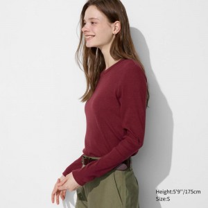 Uniqlo Soft Ribbed Crew Neck (Long Sleeve) Women T-Shirts Red US | TBGH-19286