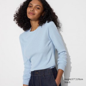 Uniqlo Soft Ribbed Crew Neck (Long Sleeve) Women T-Shirts Blue US | KVRG-02851