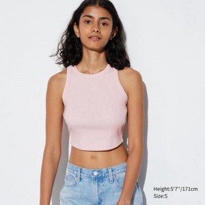 Uniqlo Soft Ribbed Cropped Fit Women Vest Top Pink US | WOID-94801