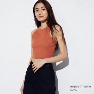 Uniqlo Soft Ribbed Cropped Fit Women Vest Top Orange US | FRKE-29376