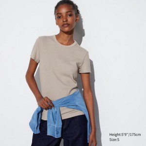 Uniqlo Soft Ribbed Women T-Shirts Beige US | OQZL-26948