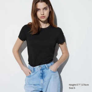 Uniqlo Soft Ribbed Women T-Shirts Black US | PDJK-89612