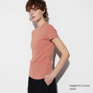 Uniqlo Soft Ribbed Women T-Shirts Orange US | NFIZ-68120