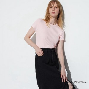 Uniqlo Soft Ribbed Women T-Shirts Pink US | OIUG-81320