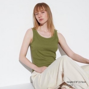 Uniqlo Soft Ribbed Women Vest Top Olive US | TSLP-65492