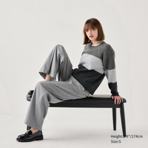 Uniqlo Soufflé Yarn Crew Neck (Colour Block) Women Jumper Grey US | SKAW-89652