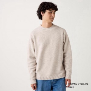 Uniqlo Soufflé Yarn Crew Neck Men Jumper Beige US | VRSB-06345